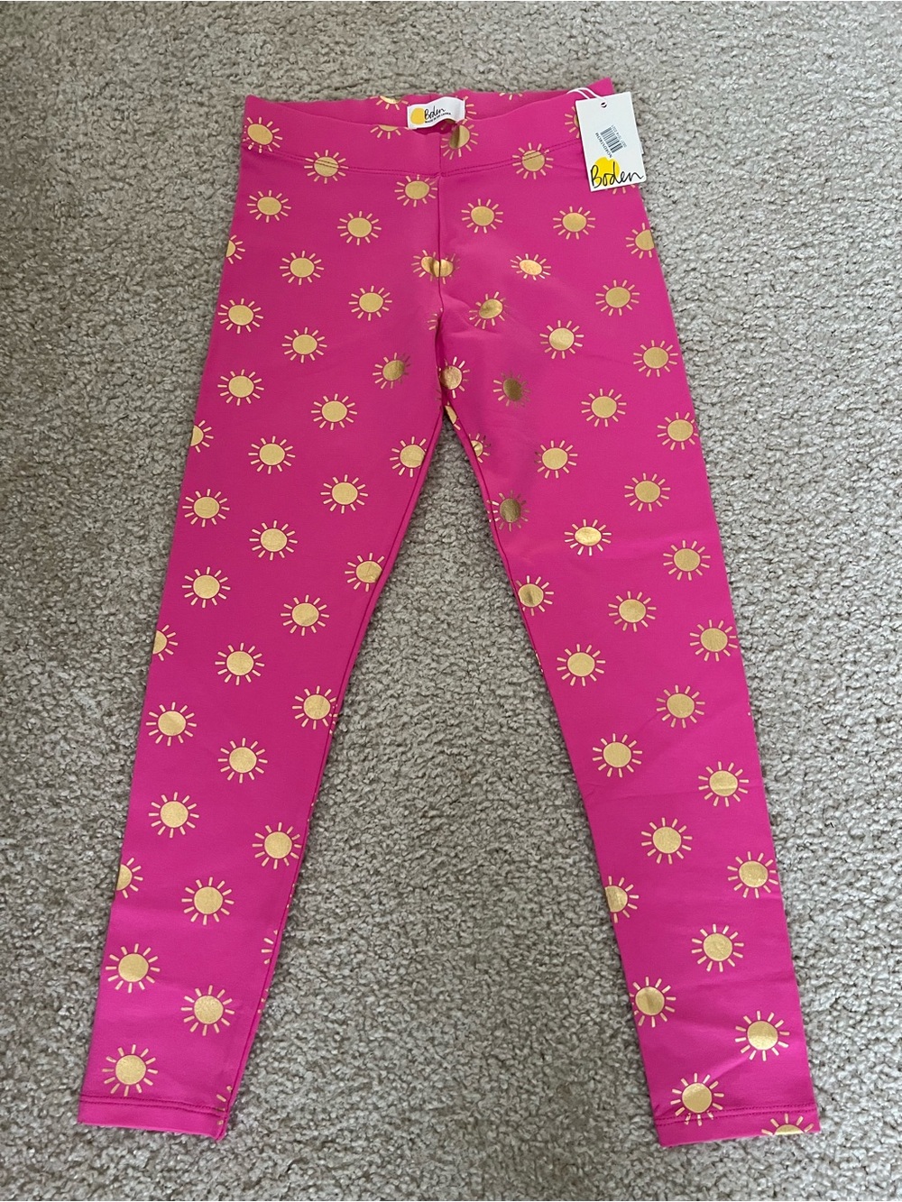 Mini Boden Hot Pink Leggings with Gold Sun Print size 7/8 NWT